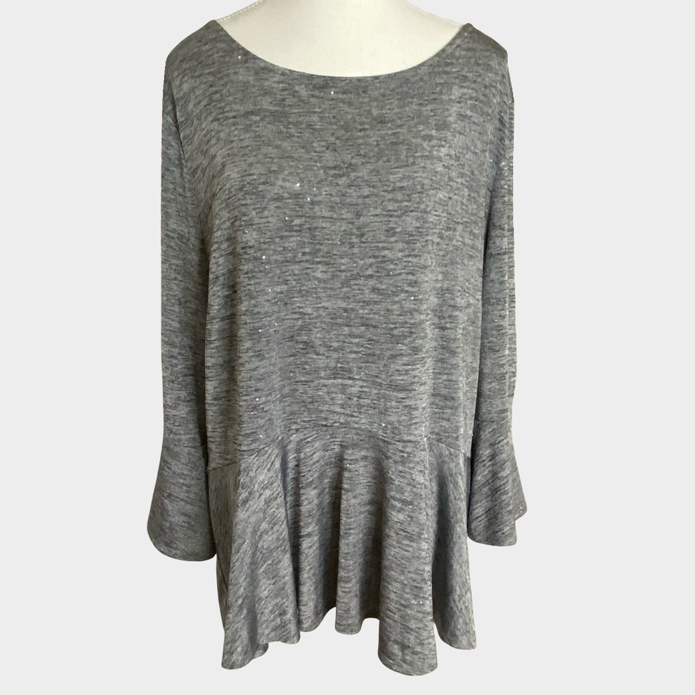 Nygard Grey Black Silver Glitter Holiday Festive Party Top- Sz-3X